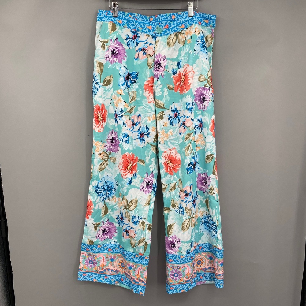 Tolani Collection Floral Wide Leg Pants Womens Large Turquoise Boho Tropical